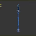 Ornate Fantasy Weapon Staff With Colored Crystal Top Metallic Carvings And Decorative Base