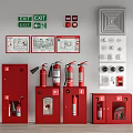 Comprehensive Fire Safety Equipment Including Exit Signs Fire Extinguishers And Control Panels 3d model
