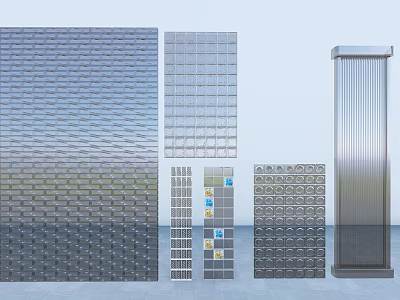 Wall Featuring Various Textured Panels Glass And Brick Design Elements 3d model