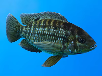 Graceful Striped Aquatic Fish With Shiny Brown And White Scales Swimming In Blue Water 3d model