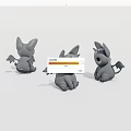 Cute Gray Winged Toy Figures in Different Poses on White Background 3d model