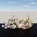 Elegant Floral Display With White And Pink Flowers On Black Table Against Blue Sky