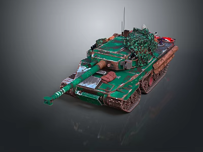 Green Camouflage Military Tank With Camouflage Vegetation Tracks And Gun Barrel 3d model