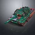 Green Camouflage Military Tank With Camouflage Vegetation Tracks And Gun Barrel