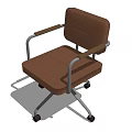 Brown Padded Office Chair With Metal Frame Armrests And Rolling Wheels