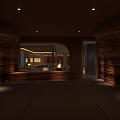 Japanese Style SPA Sauna Interior Featuring Wooden Structure Tatami Mats Stone Lanterns And Fireplace