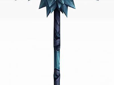 Tech Exhibition Hall Showcasing Ice Blue Spiked Crystal Weapon With Skull Design 3d model