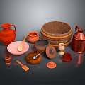 Handcrafted Sculpted Pottery Artworks Featuring Ceramic Bowls Wooden Barrels Copper Jugs And Clay Pots