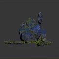 Natural Blue Stone Material With Scattered Rocks Green Grass And Reflection 3d model