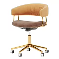 Elegant Modern Office Chair With Beige Brown Velvet Upholstery And Gold Metal Caster Base