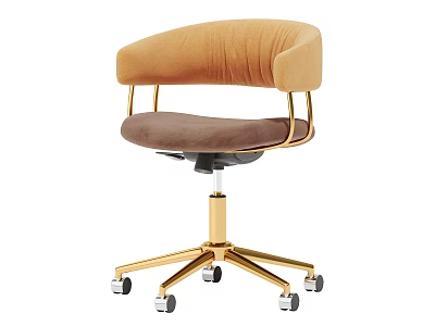 Elegant Modern Office Chair With Beige Brown Velvet Upholstery And Gold Metal Caster Base 3d model