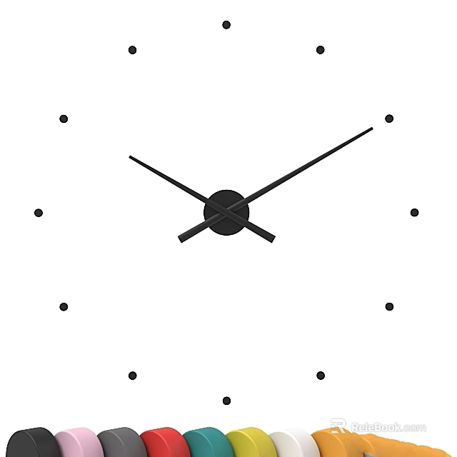 Minimalist Wall Clock with Black Hands and Dot Markers on White Background 3d model 