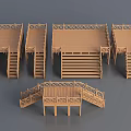 Wooden Landscape Bridge Models With Various Designs Stairs Railings And Platform Structures