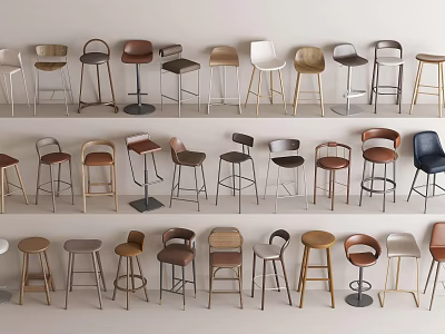 Various Styles of Modern Bar Stools with Different Materials and Designs 3d model