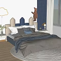 Kids Bed With Cloud Shaped Headboard Blue Beige Bear Decor Cloud Lamp And Gray Bedding