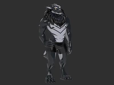 Anthropomorphic Mythical Beast Character With Black White Fur Muscular Build Standing Pose 3d model