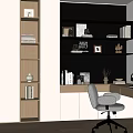 Modern Home Office With Light Wooden Floor Bookshelves Desk Computer Monitor And Gray Office Chair