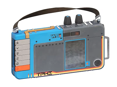 WE Brand Retro Digital Radio With Blue Gray Casing Knobs And Display Screen 3d model