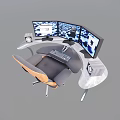 Ergonomic Office Chair For Gaming Workstation With Multiple Monitors Keyboard And Mouse