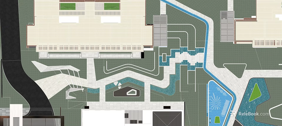 Garden Landscape Design Layout With Curved Paths Green Areas And Water Elements 3d model 