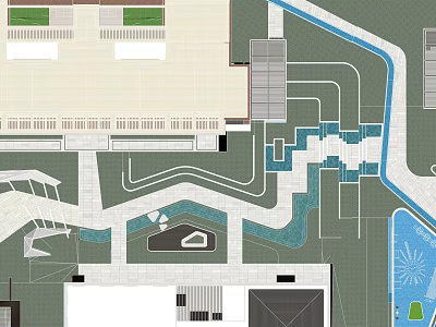 Garden Landscape Design Layout With Curved Paths Green Areas And Water Elements 3d model
