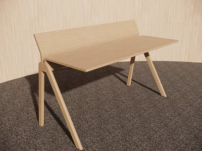 Light Wood Functional Desk With Unique Triangular Legs On Gray Carpet And Light Woodgrain Wall 3d model