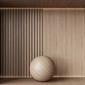 Modern Wooden Wall Paneling Featuring Vertical Slats Smooth Wall And Round Decorative Ball