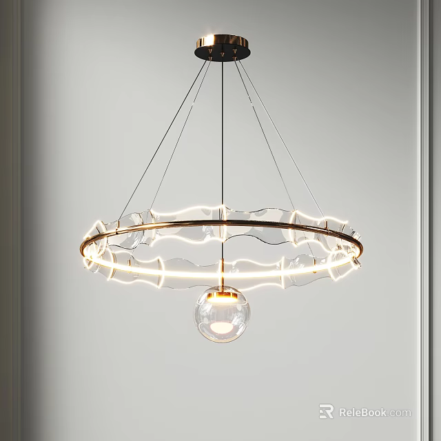 Modern Circular Chandelier with Transparent Glass Ball and Illuminated Metal Frame for Interior Decoration 3d model 