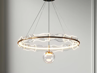 Modern Circular Chandelier with Transparent Glass Ball and Illuminated Metal Frame for Interior Decoration 3d model