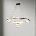 Modern Circular Chandelier with Transparent Glass Ball and Illuminated Metal Frame for Interior Decoration