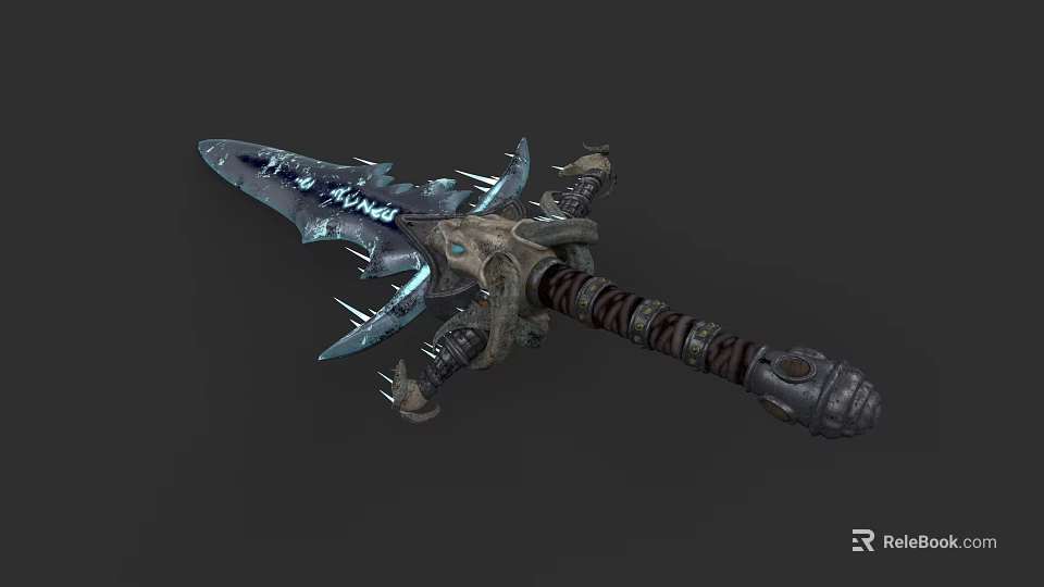 Mythical Fantasy Sword With Intricate Metallic Design Blue Accents And Textured Grip 3d model 