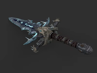 Mythical Fantasy Sword With Intricate Metallic Design Blue Accents And Textured Grip 3d model