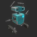 Blue Square Robot Character With Tracked Legs Antennas And Mechanical Arms