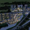 Aerial Planning of Modern Urban Development with Mixed Buildings Road Network River and Green Spaces