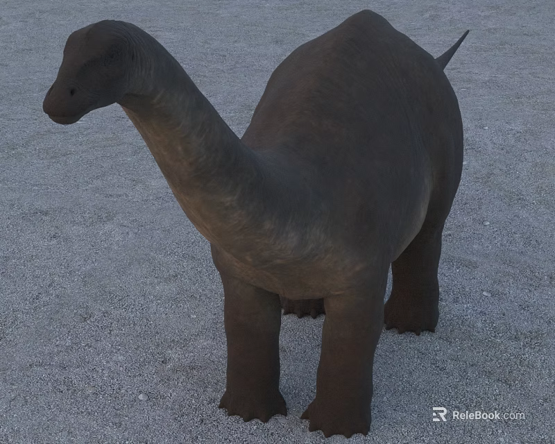Large Long Necked Reptile Figure With Sturdy Body And Thick Legs On Sandy Ground 3d model 
