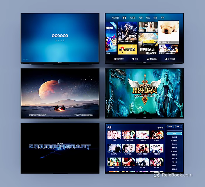 Smart TV Screen Displaying Streaming Apps Movies Games And Scenery Content 3d model