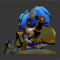 Poppy The Champion Chibi Game Character With Blue Hair White Ears Hammer And Shield