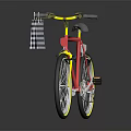 Stylish Red Bicycle With Yellow Handlebars And Black White Checkered Decoration