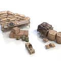 Household Supplies Display With Stacked Sacks Wooden Shelves Crates Woven Baskets And Barrels