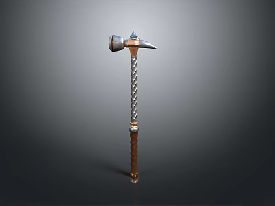 Decorative Metal Head Hammer With Wooden Handle And Braided Chain Design 3d model