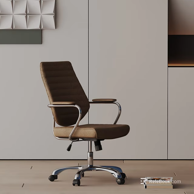 Modern Brown Office Chair With Fabric Upholstery And Metal Armrests Swivel Frame 3d model 