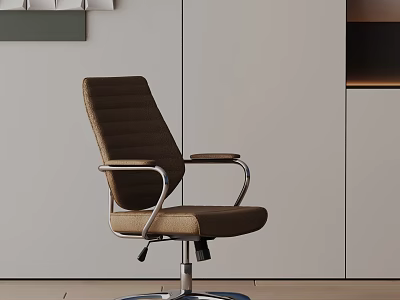 Modern Brown Office Chair With Fabric Upholstery And Metal Armrests Swivel Frame 3d model