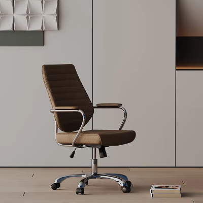 Modern Brown Office Chair With Fabric Upholstery And Metal Armrests Swivel Frame 3d model