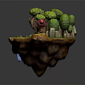 Enchanting Tree House Building on Floating Island with Trees Stream Path Pink Mushroom and Animals