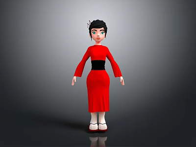 Game Movie Character 3D Model Female With Red Dress Black Belt And White Shoes 3d model