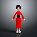 Game Movie Character 3D Model Female With Red Dress Black Belt And White Shoes