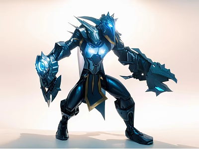 Game Movie Character In Blue Armor With Glowing Elements And Spiked Warrior Design 3d model