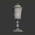 Intricate Silver Sculptural Carving With Decorative Lid And Ornate Pedestal Base