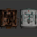 Rusted And Modern Industrial Equipment With Cylindrical Structure Pipes And Control Panels