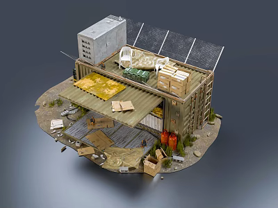 Container Building With Multi Level Structure Roof Solar Panels And Open Platform Design 3d model